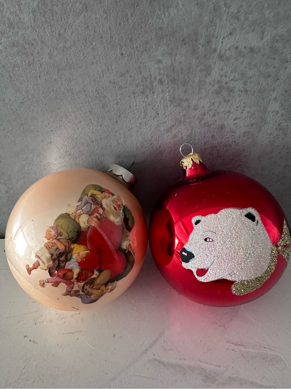 2 Vintage Kurt Adler CORNING Coca Cola Round Ornament Polar Bear